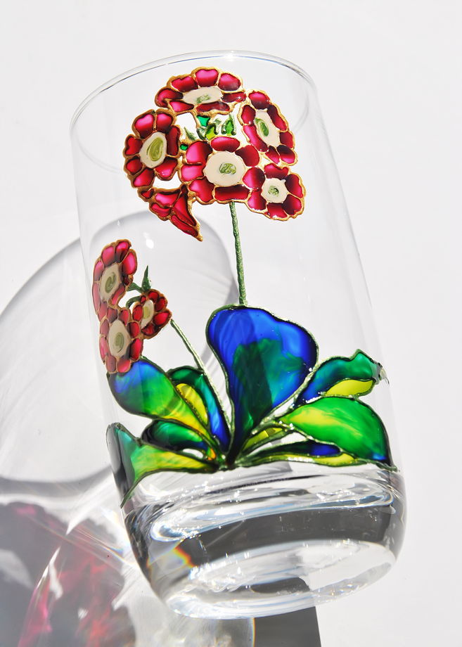 Набор стаканов "Первоцветы" с витражной росписью. Подарок женщине.