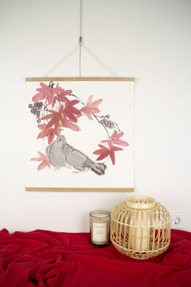 "Любовь и голуби", картина в традиционном китайском стиле се-и   (51 * 51 см)
