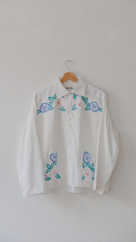Рубашка Белая с Цветами/White + Flowers Long Sleeve Shirt