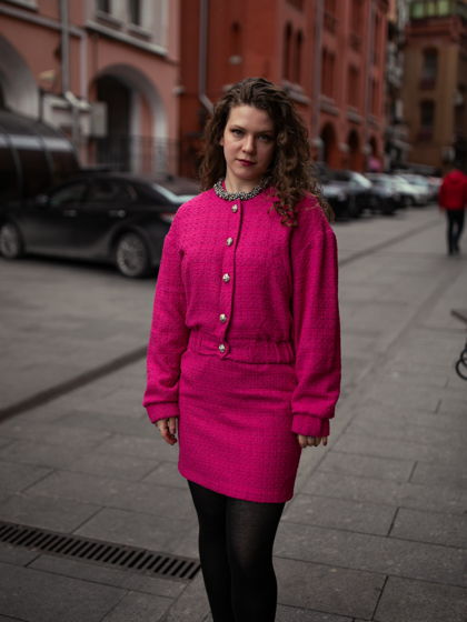 Ярко-розовый  Твидовый куртка-бомбер и мини-юбка для женщин