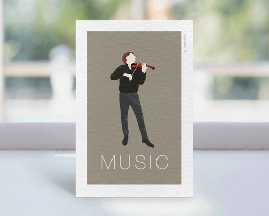 Дизайнерская открытка "Музыка: скрипка" формата 10х15см
