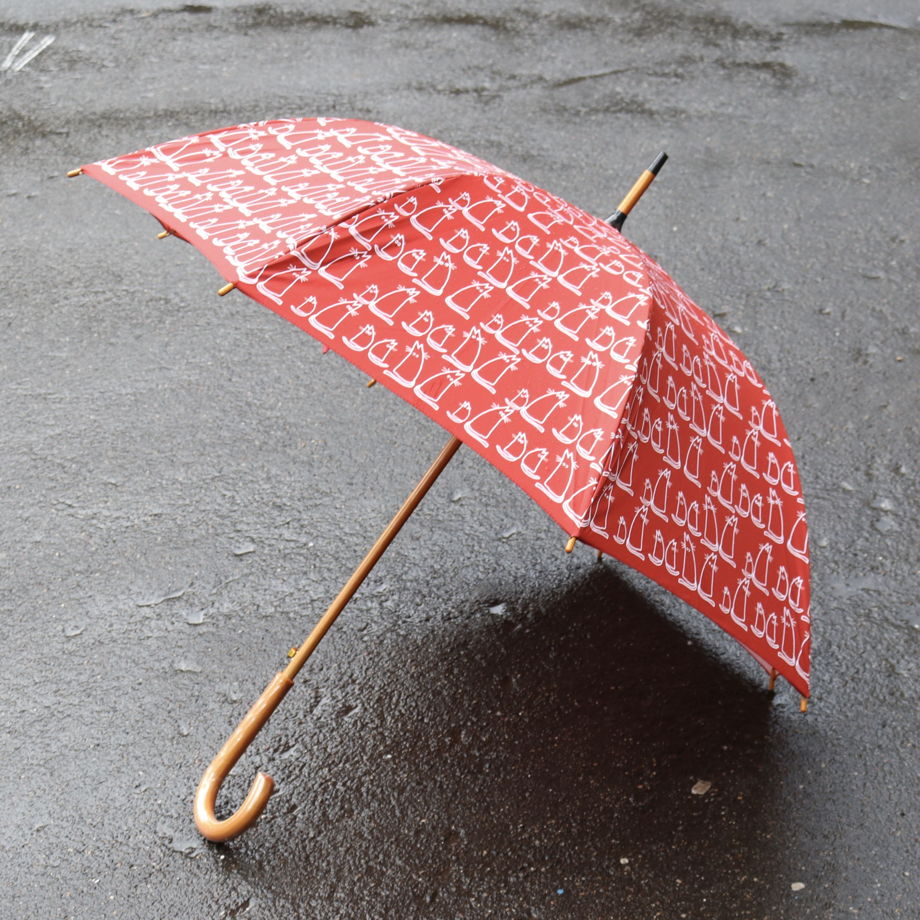 Красный зонт с красными котами