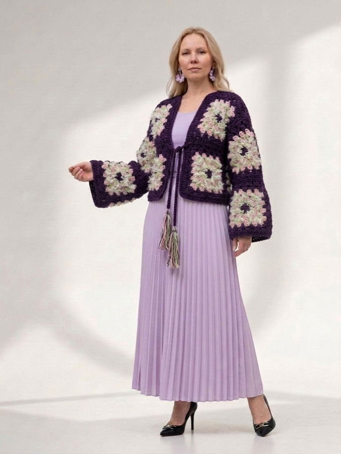 Кардиган ручной вязки, бабушкин квадрат.