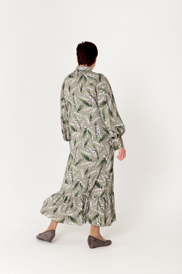 Платье Ландыши с объемными рукавами из нежной вискозы