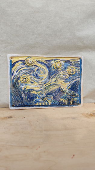 Рельефное керамическое панно по картине Ван Гога.18*25 см