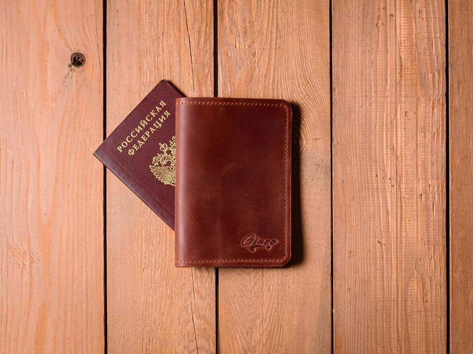 Обложка на паспорт -GUARD- натуральная кожа цвет Коньяк