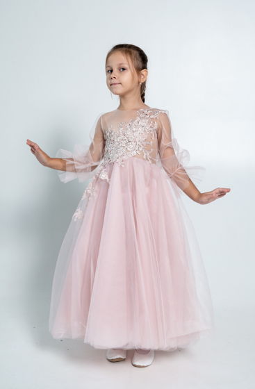 Платье для девочки размером 116-122 нежно-розового цвета ручной работы
