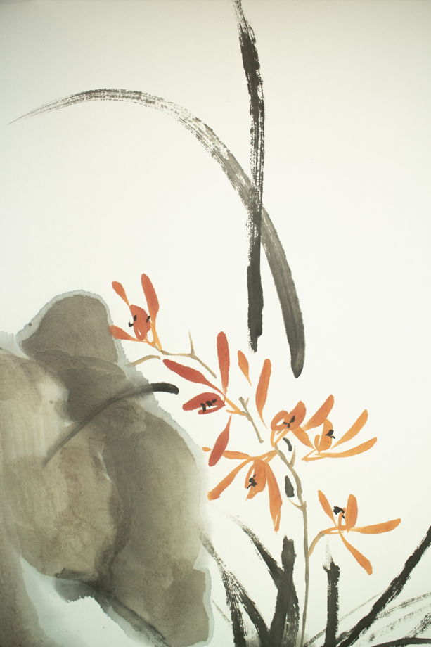 "Нежная орхидея с камнем", картина в традиционном китайском стиле се-и (46 * 68 см)