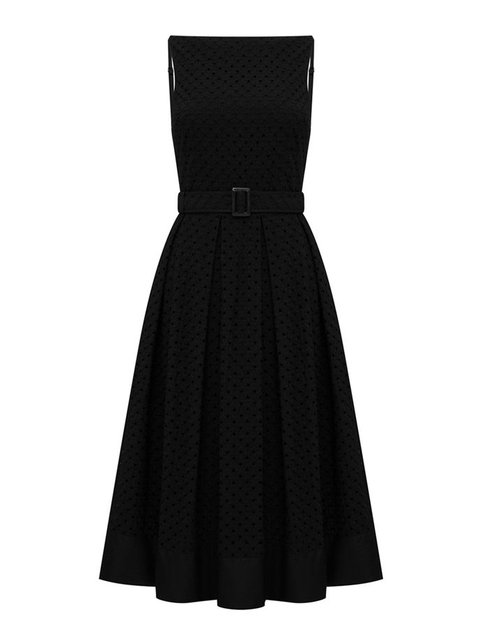 Летнее платье миди из хлопка с шитьем, черный
