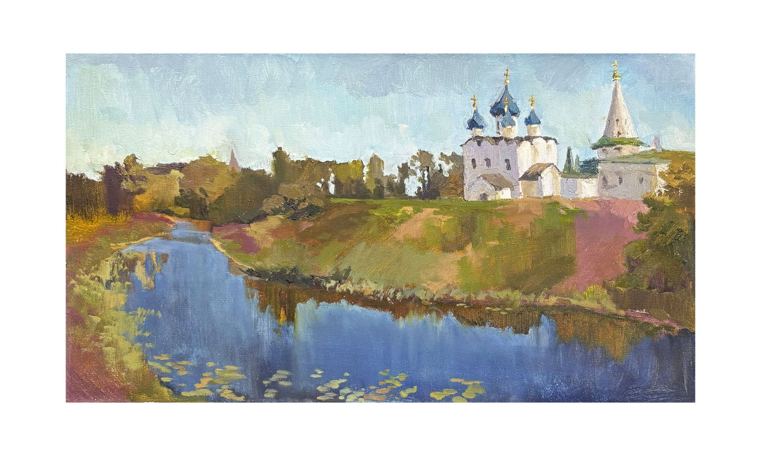 Картина на холсте в технике масляной живописи, пейзаж "Cуздальский кремль"