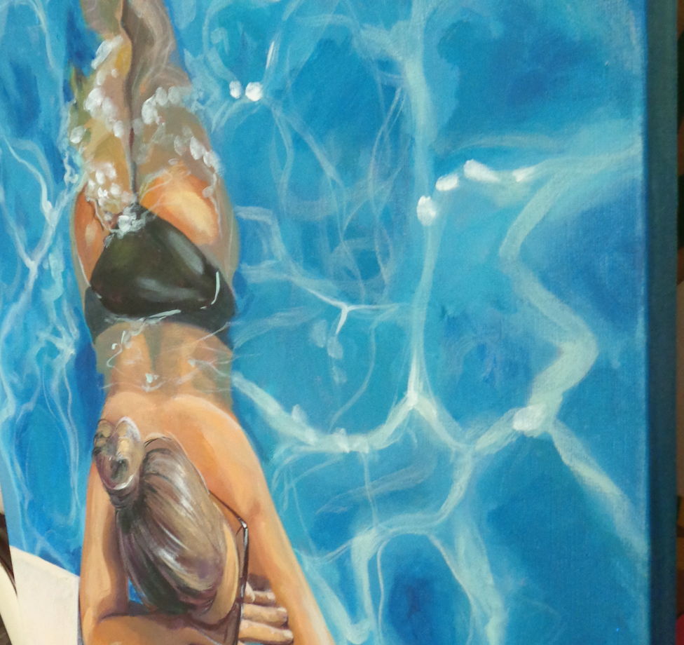 Девушка в бассейне, живопись на холсте