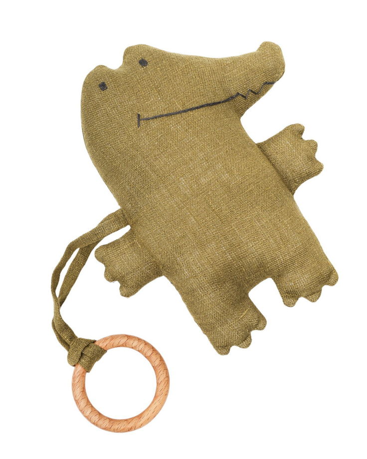 Игрушка ручной работы из льна с кукурузным наполнителем "Крокодил"