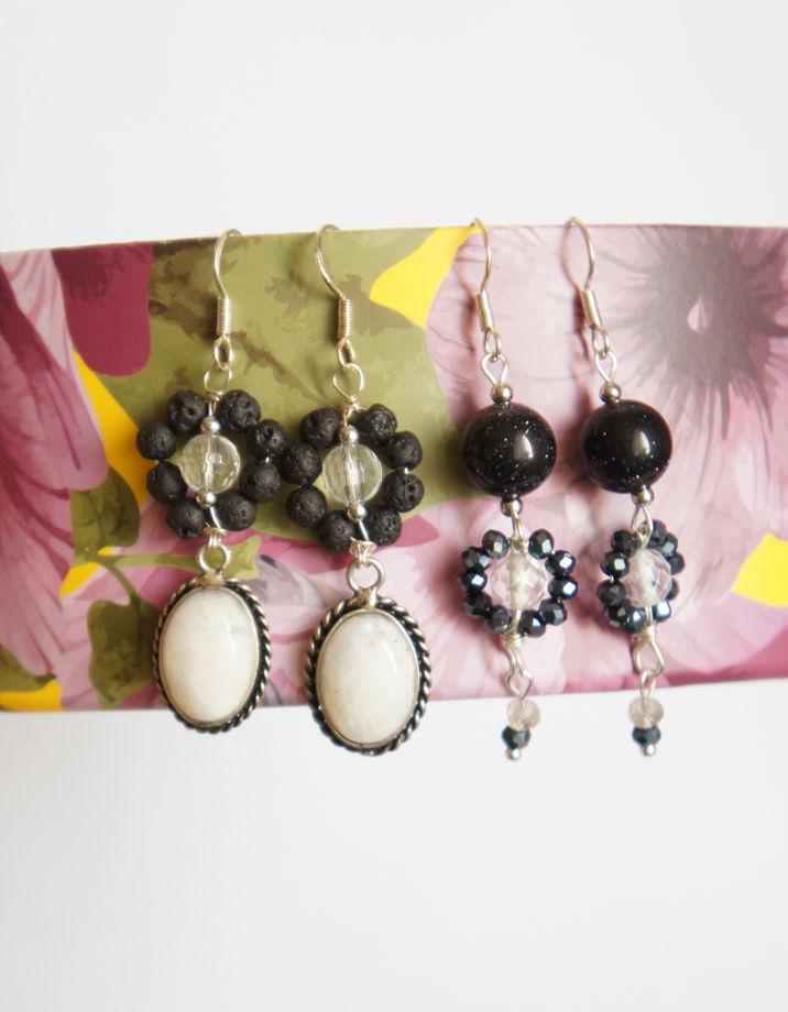 Серьги горный хрусталь синий авантюрин цветы плетеные wire wrapped