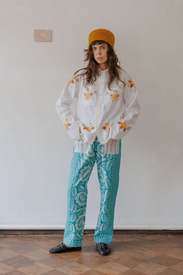 Рубашка с Кокеткой и Осенней Вышивкой/Fall Embroidery Long Sleeve Shirt