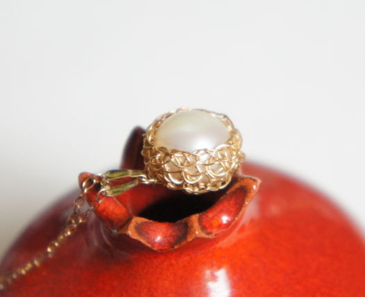 Золотая цепочка голдфилд и золотой плетёный кулон жемчуг wire wrapped винтаж