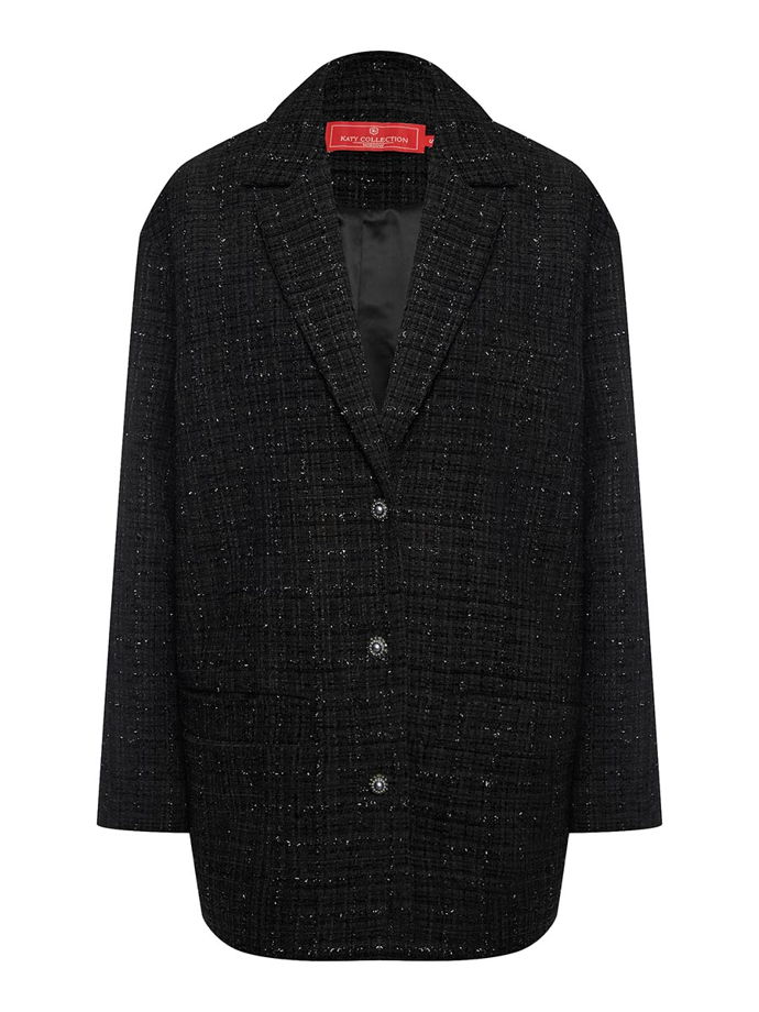 Вечерний прямой жакет из твида с люрексом