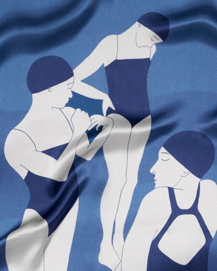 Шелковый платок синий «Трое на море»