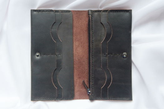 Коричневое портмоне лонгер для паспорта и документов из мягкой натуральной кожи ручной работы Wild Village