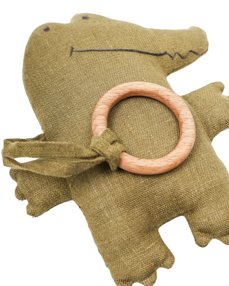 Игрушка ручной работы из льна с кукурузным наполнителем "Крокодил"