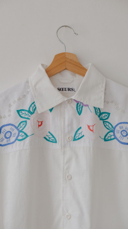 Рубашка Белая с Цветами/White + Flowers Long Sleeve Shirt