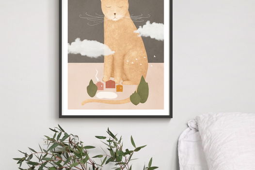 Постер  с котом великаном "За облаками", 40х50см