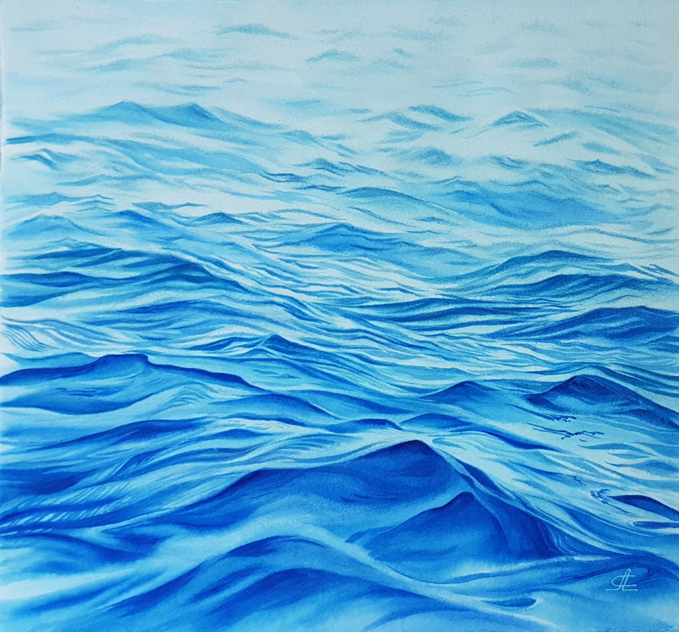 Акварельная картина "Нежный океанский рассвет" (55 х 47 см)