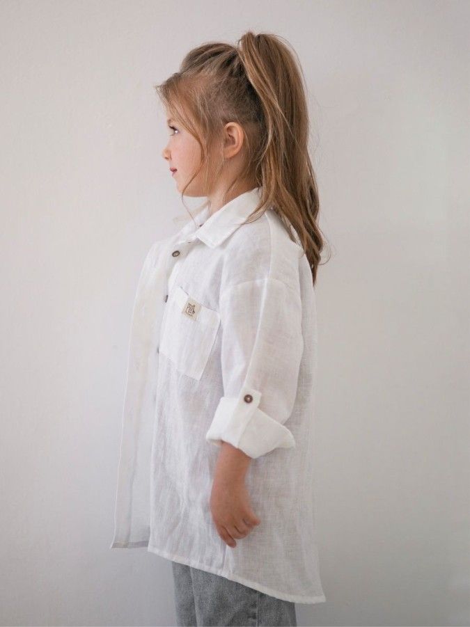 Базовая белая детская рубашка из 100% льна унисекс