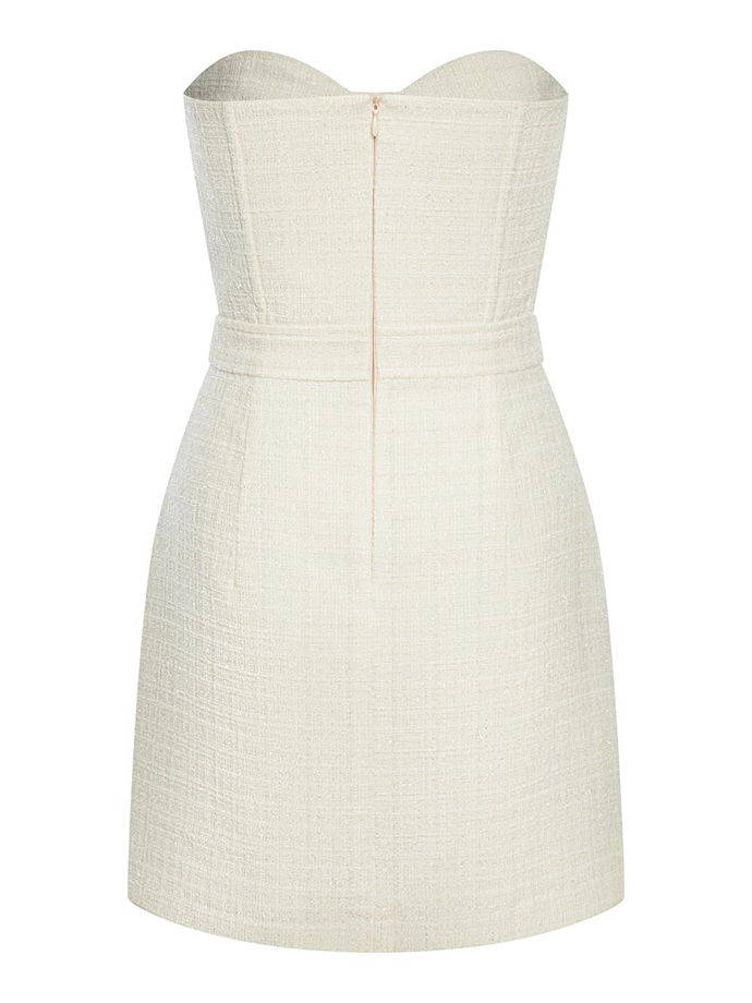 Вечернее платье-бандо мини из твида с люрексом