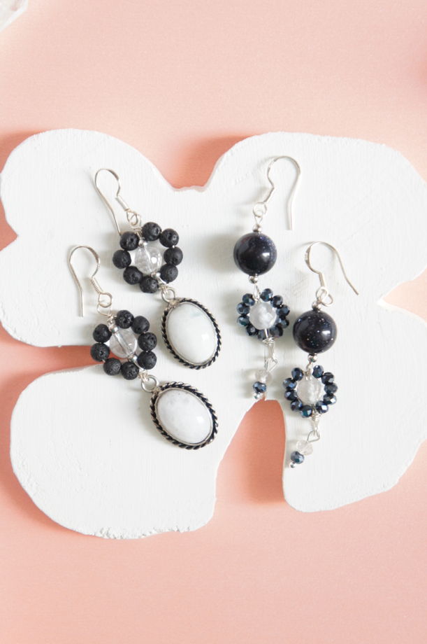 Серьги горный хрусталь синий авантюрин цветы плетеные wire wrapped