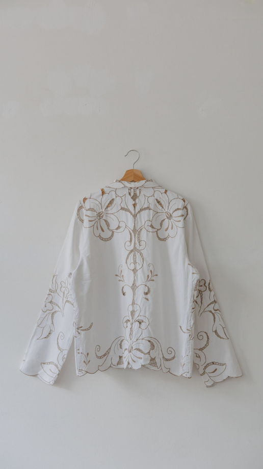 Белая Рубашка с Перфорированным Узором 5/White Pattern Long Sleeve Shirt 5