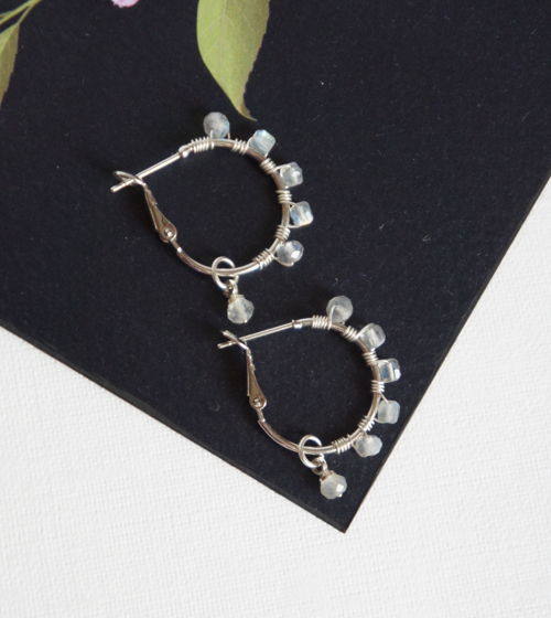 Серьги кольца конго лабрадорит плетеные wire wrapped
