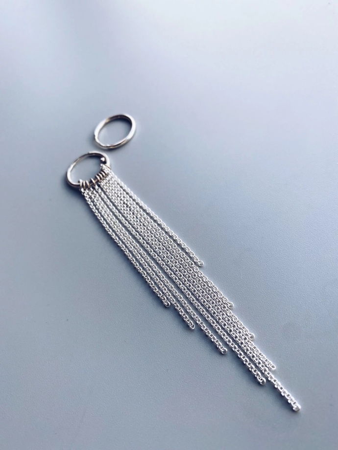 Серебряные серьги с цепочками "С кисточкой" ручной работы.