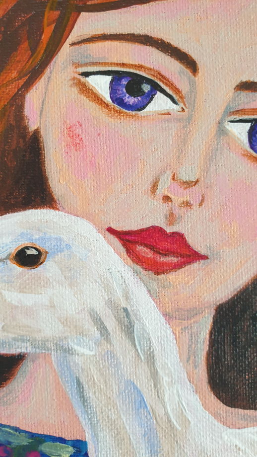 Картина "В обнимку со счастьем" акрил/холст 30×30