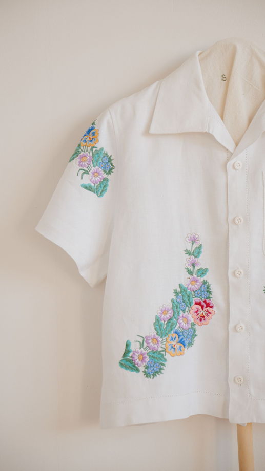 Рубашка с Фиолетовыми Цветами/30s Tablecloth Short Sleeve Shirt