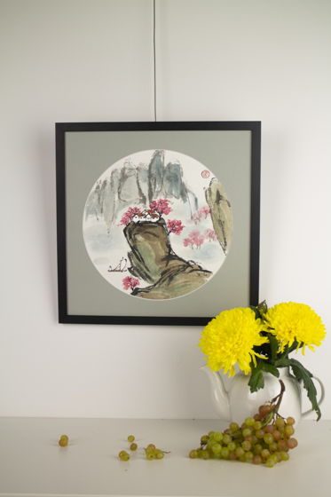"Весна в горах", картина в традиционном китайском стиле се-и   (34 * 34 см)