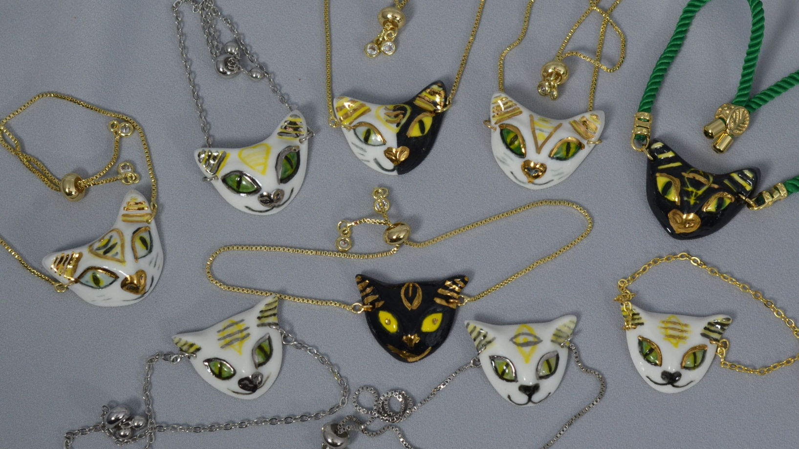 Браслет Bastet (Бастет) на цепочке со стопером (фарфор+золото)