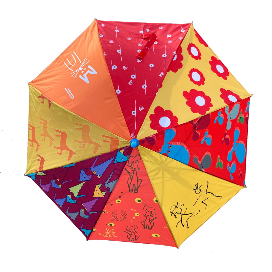 Красный полосатый зонтик с котами для яркого подарка