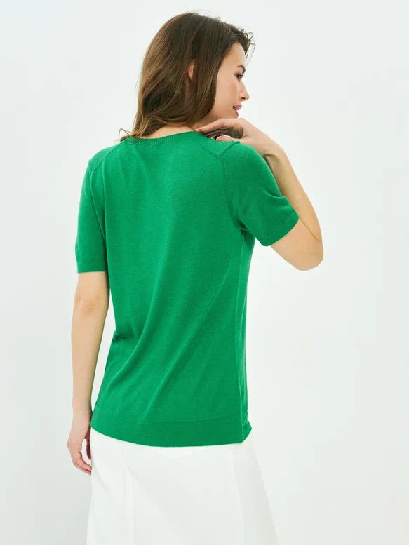 Зеленая женская вязаная блуза из вискозы