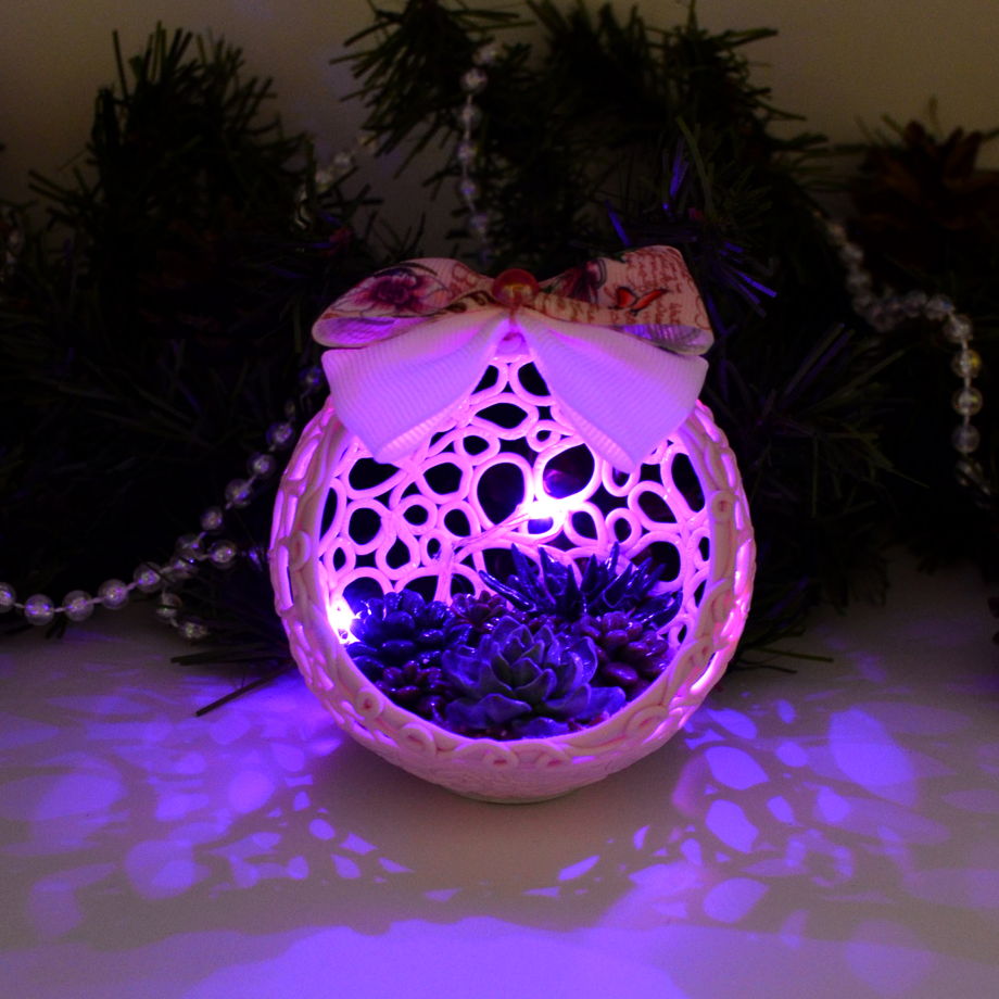 Ажурный шар с подсветкой "Суккуленты под фитолампой" (8 см, розовый)
