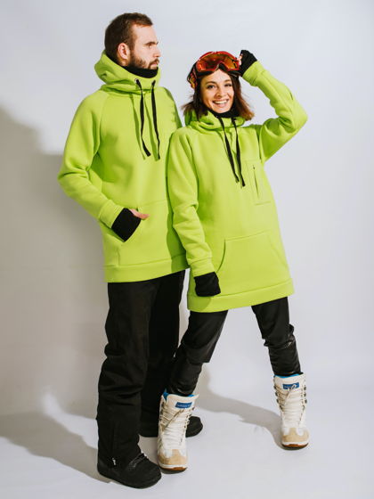 Неоново-зеленое сноубордическое горнолыжное худи