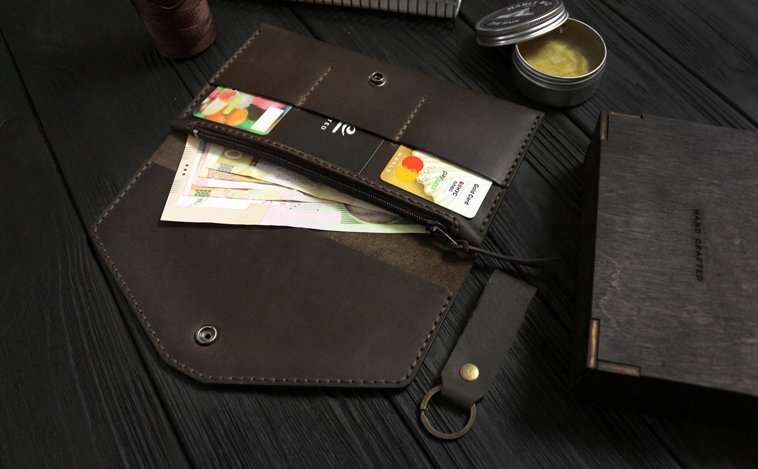 Кожаный кошелёк женский коричневый ручной работы HELFORD Мюнхен