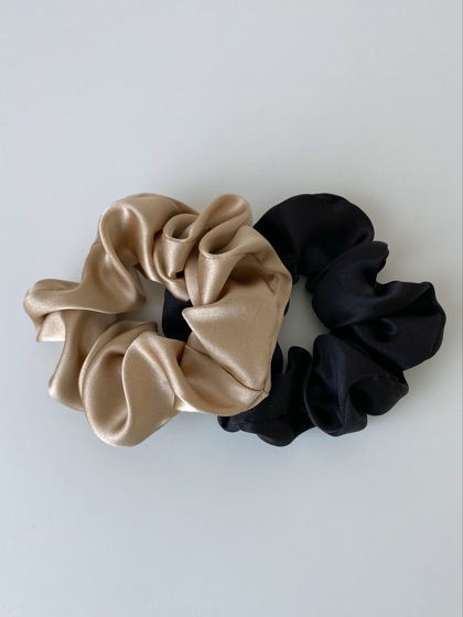 Набор резинок для волос из натурального шёлка (100% шёлк, Италия) 2 шт, золотой песок+черный