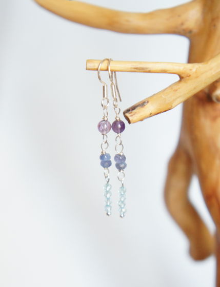 Серьги серебро аметист танзанит голубой топаз