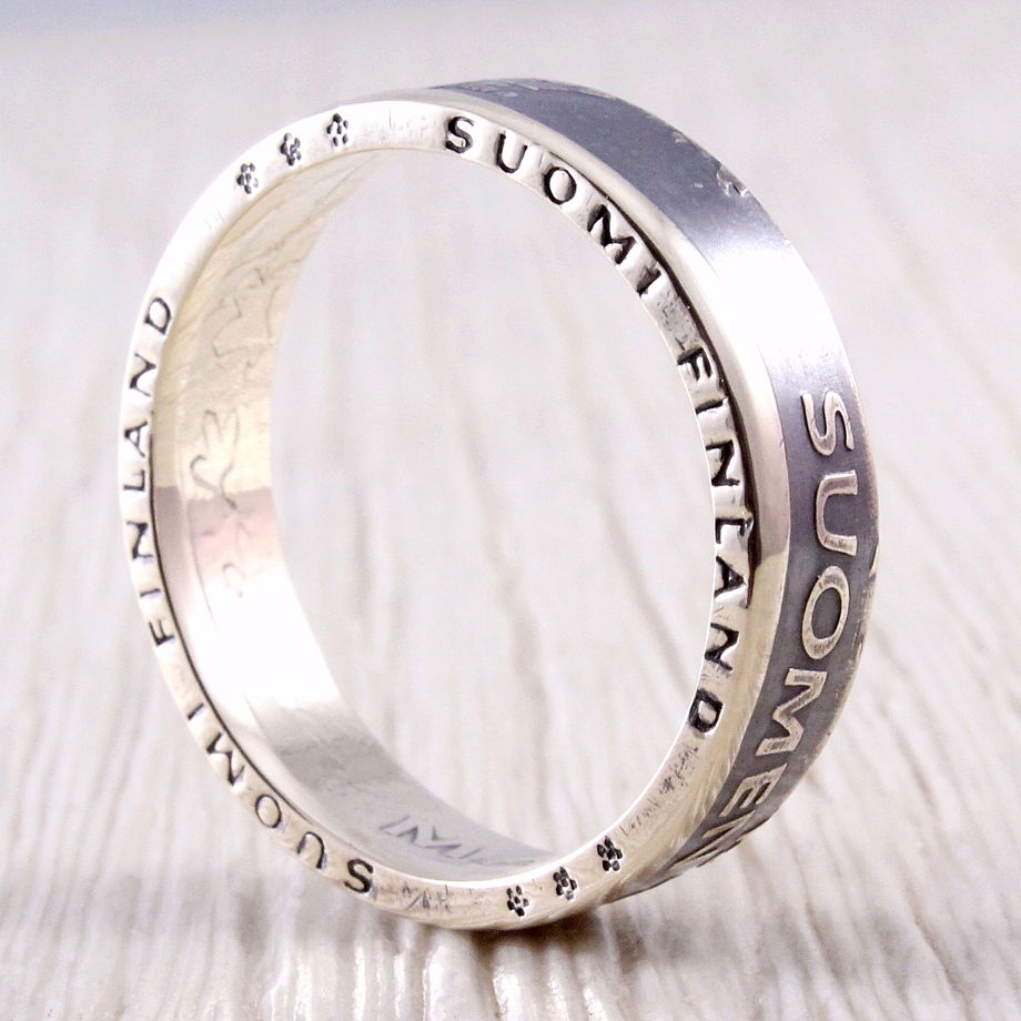Серебряное кольцо из монеты (Финляндия) 1 марка, Лев