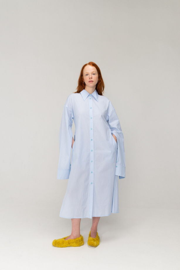 Платье из хлопка в голубую полоску "Царевна-Лебедь"