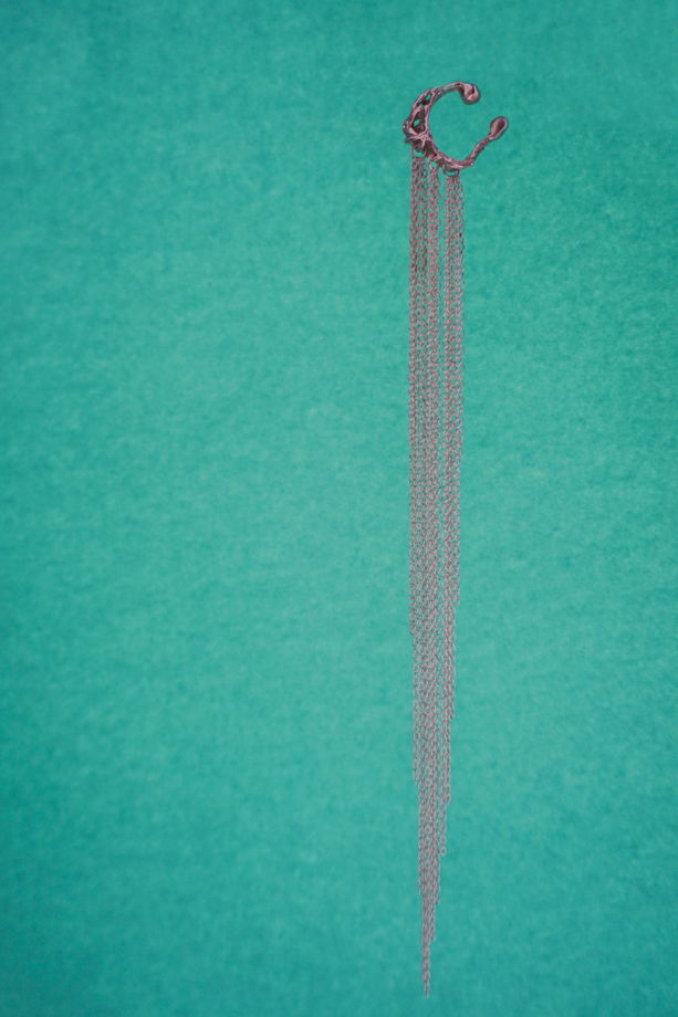 Кафф серьги с длинными цепочками на середину уха Moth1.