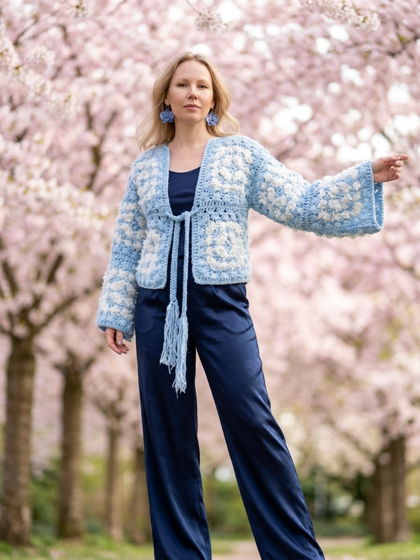 Кардиган ручной вязки, бабушкин квадрат.