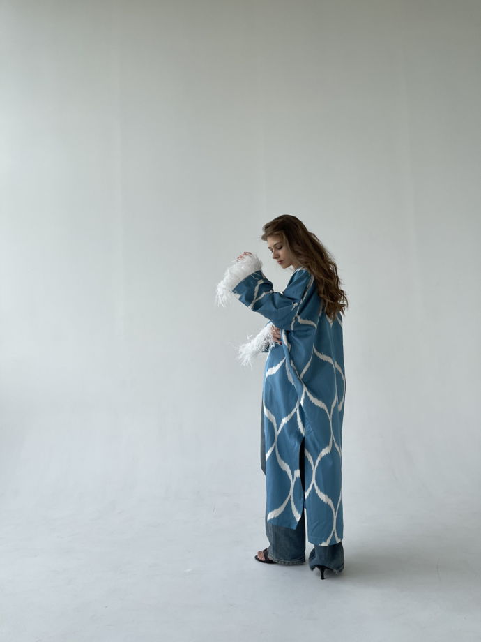 Городской халат/кимоно SUMMER SKY из шелка и хлопка ( оттенок  голубой)