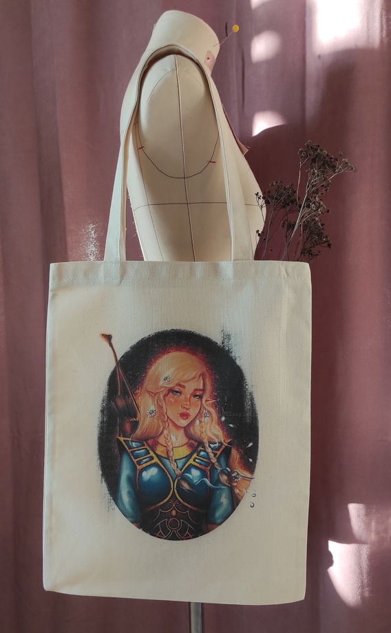 Льняная сумка шоппер с изображением лесного эльфа