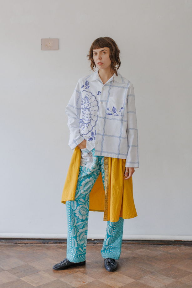 Рубашка с Синими Цветами и Полосками/Blue Flowers and Stripes Long Sleeve Shirt 2